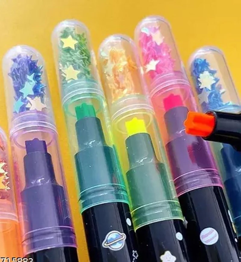 Glitter Star Sparkle Highlighter color marker pens (6 Piece) - WeWrapSmile